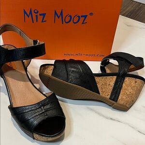 Miz Mooz Black Leather Wedges